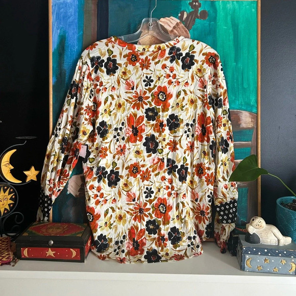 Tribal Multicolor Floral and Polka Dot Blouse M - Picture 13 of 16